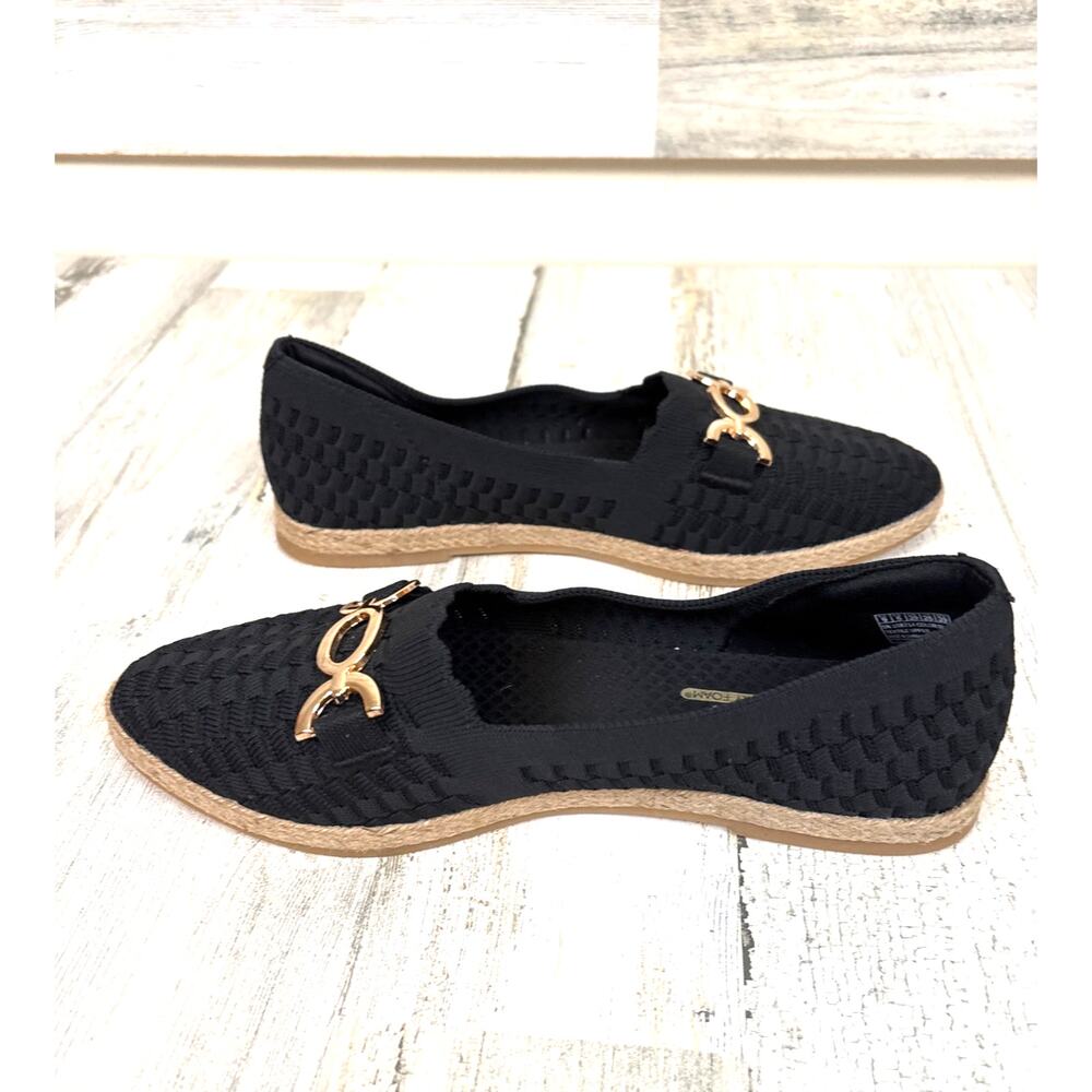 Skechers Womens 9 Black Cleo Jute Recycled Knit Slip On Loafers NEW